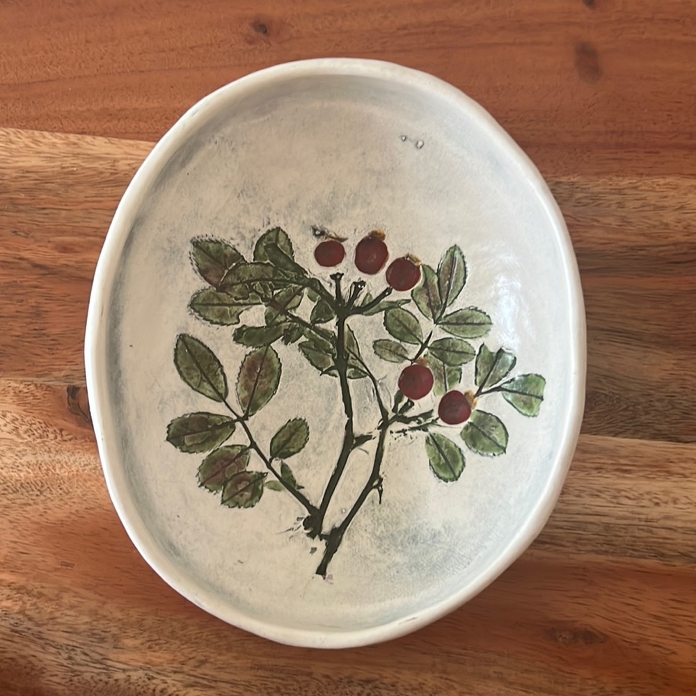 Salt Marsh Pottery Bowl / Wall Hanging.  Rose Hip.
